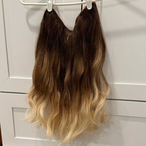 Brown to Blonde Ombre Halo Hair Extensions - Natural-Look Waves
